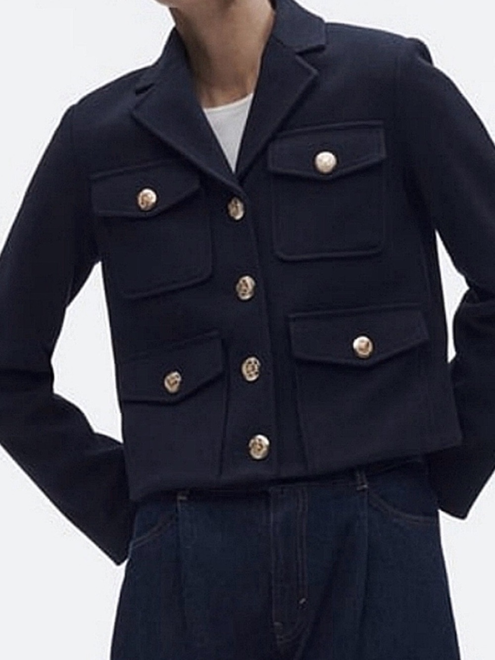ZARA CROPPED GOLD BUTTON JACKET NAVY BLUE